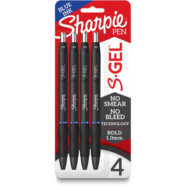 Sharpie S-Gel High-Performance Gel Pen, Retractable, Bold 1 mm, Blue Ink, Black Barrel, 4/Pack (SAN2096171) Each