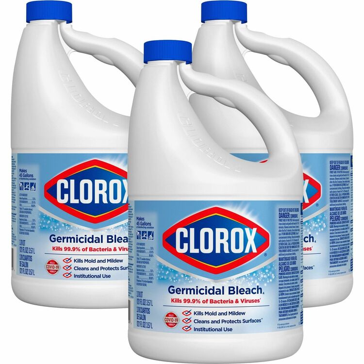 Clorox Germicidal Bleach, Concentrate Liquid, 121 fl oz (3.8 quart), 3/Carton, White (CLO32429CT)