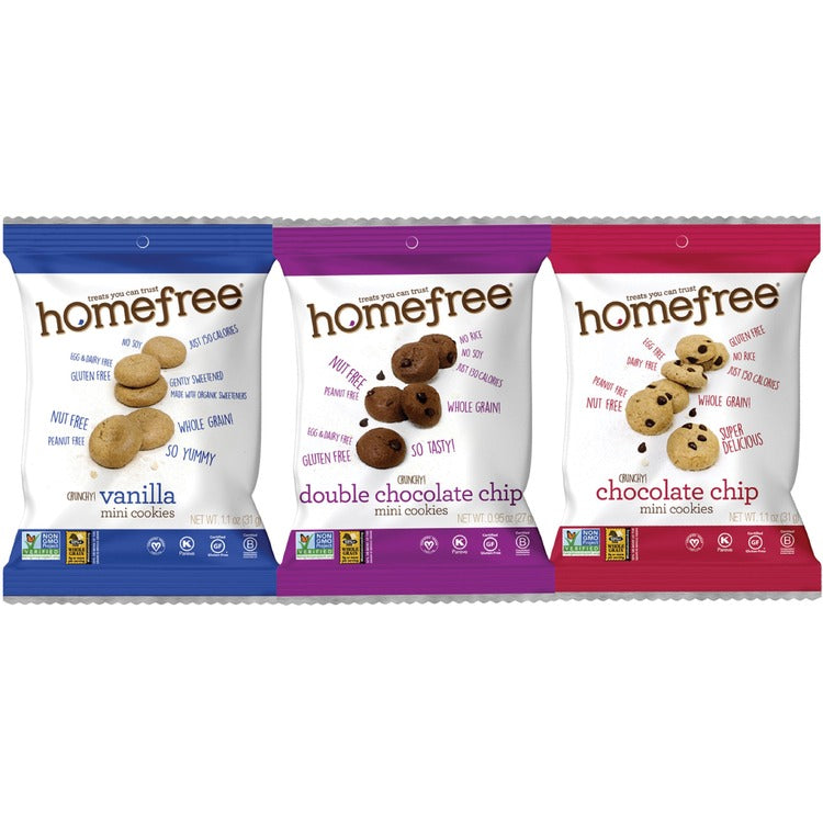 Homefree Mini Cookie Variety Pack , Vanilla, Chocolate Chip, 30/Carton (HMF00130) Case of 30
