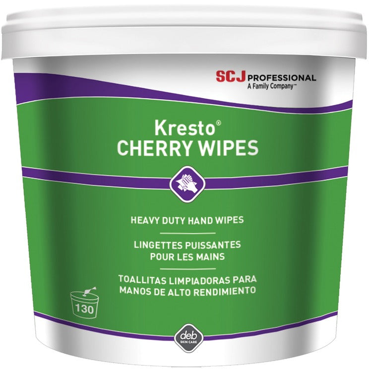 SC Johnson Hand Wipes, 130-Wipe Bucket, Cherry, 10"X12" , White/Red (SJNKCW130W) Each