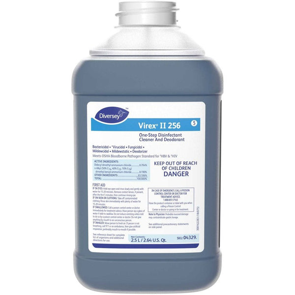 Diversey Virex II 256 Disinfectant Cleaner, Concentrate Liquid, 84.5 fl oz (2.6 quart), Minty Scent, 2/Carton, Blue (DVO04329)