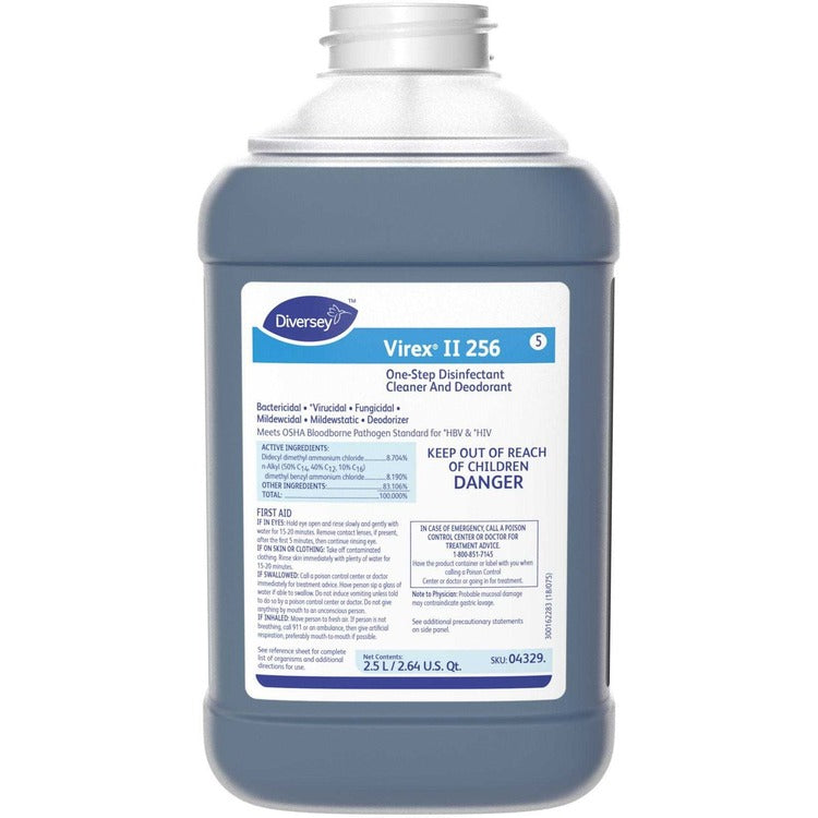 Diversey Virex II 256 Disinfectant Cleaner, Concentrate Liquid, 84.5 fl oz (2.6 quart), Minty Scent, 2/Carton, Blue (DVO04329)