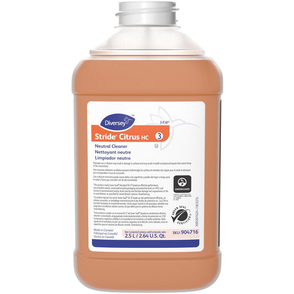 Diversey Stride Citrus Neutral Cleaner, Concentrate Liquid, 84.5 fl oz (2.6 quart), Citrus Scent, 2/Carton, Orange (DVO904716) Case of 2