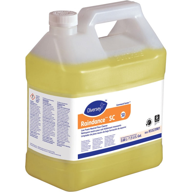 Diversey Raindance Neutral Floor Cleaner #50, Concentrate Liquid, 192 fl oz (6 quart), Floral Scent, 2/Carton, Yellow (DVO93323981) Case of 2