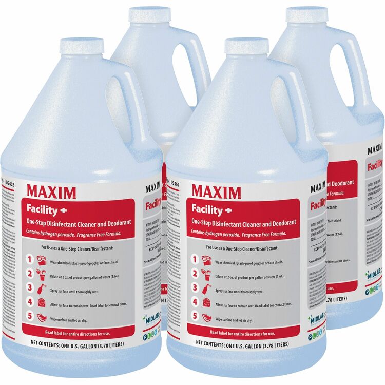 Maxim Facility+ One Step Disinfectant, 128 fl oz (4 quart), 4/Carton, Clear (MLB04620041) Case of 4