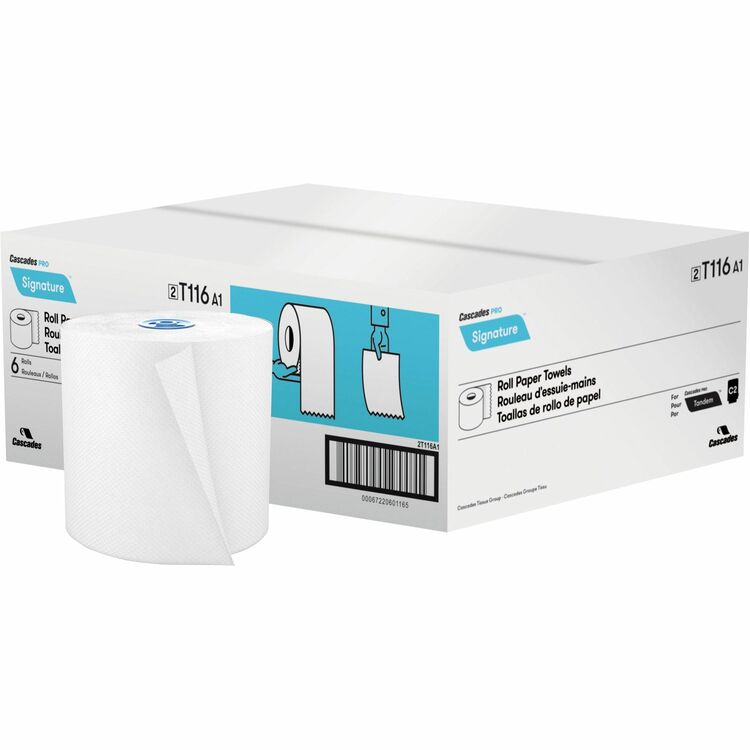 Cascades Hand Towel Roll For Tandem;, 7.50" x 775 ft, White (CSDT116) Case of 6