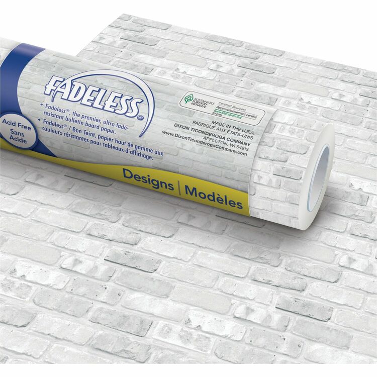 Fadeless Designs Paper Roll, Art Project, Craft Project, Bulletin Board, School, Office, Home, 48" x 50", 1 Roll, White, Gray (PACP56905) 1 Roll