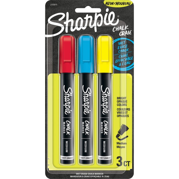 Sharpie Wet Erase Chalk Markers, Medium Marker Point, Red, Blue, Yellow, 3/Pack (SAN2103015)