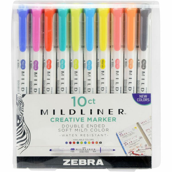 Zebra Highlighter, Double-Ended, Bold/Fine, 10/PK, Assorted (ZEB78501)