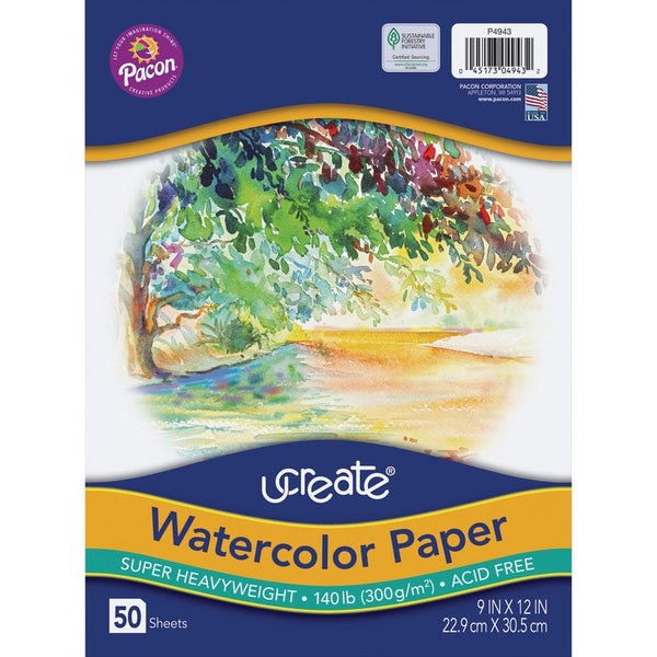 UCreate Watercolor Paper, Super Hvywght, 140 lb, 50 Shts, 9"x12" , WE (PACP4943) Pack of 50