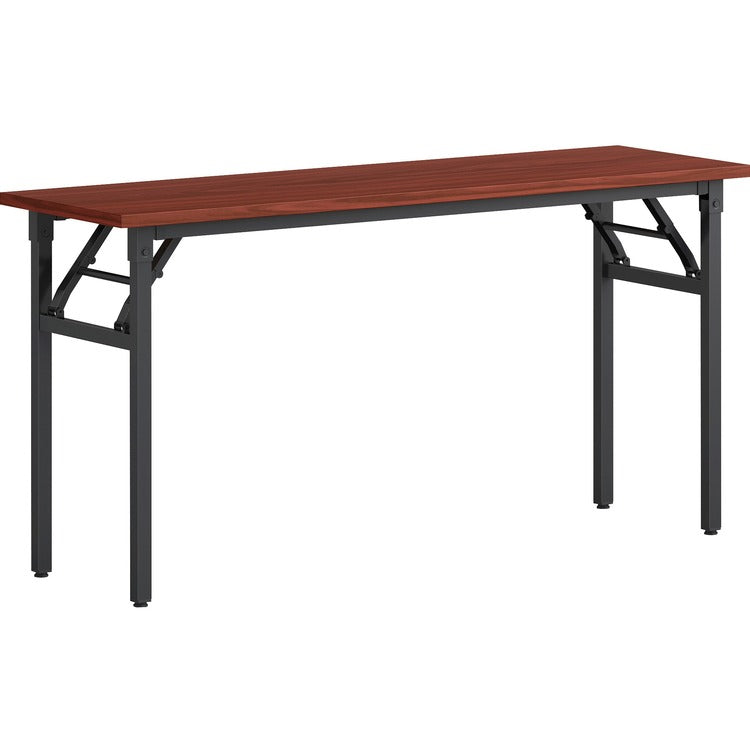 Lorell Folding Training Table, Melamine Top, 60"x 18" Table Top Depth x 1" Table Top Thickness, 30" Height, Assembly Required, Mahogany (LLR60747)