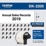 Brother Continuous Paper Label Tape, 2.4" x 100 ft, White, 24 Rolls/Pack (BRTDK220524PK) Pack of 24