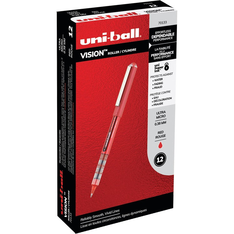 uniball&trade; Pen, Rollerball, 0.38mm Point, 1/2"Wx5-1/2"Lx3/5"H, 12/DZ,RD (UBC70133) Dozen