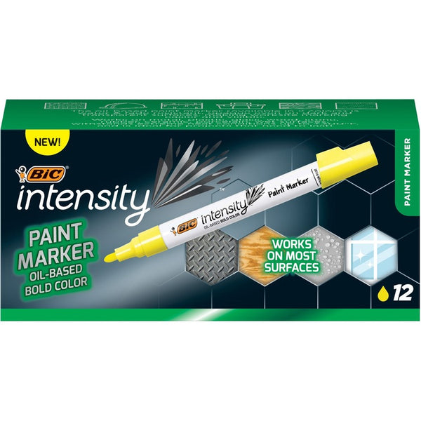 BIC Marker, Permanent, Paint, 2-4/5"Wx6"Lx2-4/5"H, 12/DZ, Yellow (BICPMPRT11YEL)