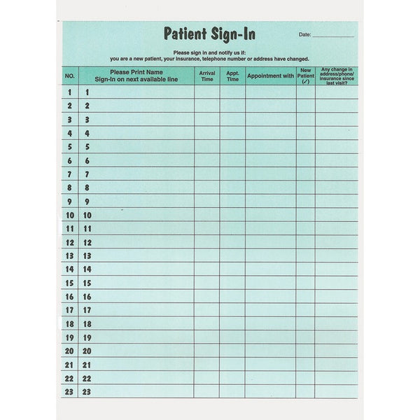 Tabbies Patient Sign-In Label Forms, 8 1/2 x 11 5/8, 125 Sheets/Pack, Green (TAB14532) Pack of 125