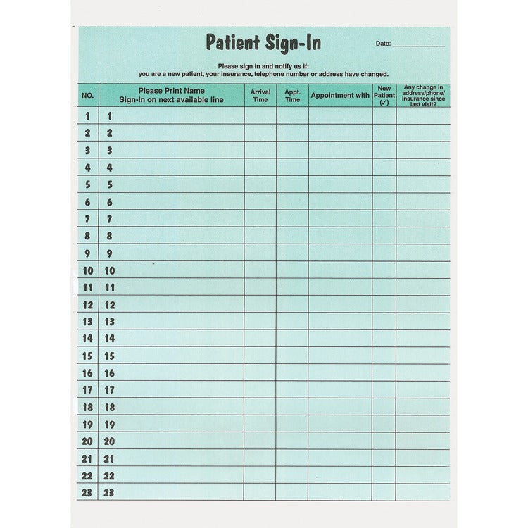 Tabbies Patient Sign-In Label Forms, 8 1/2 x 11 5/8, 125 Sheets/Pack, Green (TAB14532) Pack of 125