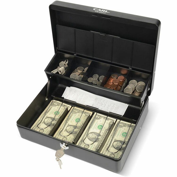 CARL Bill Slots Steel Security Cash Box - 4 Bill - 5 Coin - Steel - Black - 3.5", x 7" Width (CUI82011)