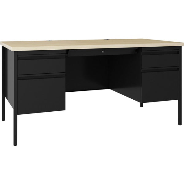 Lorell Fortress Maple Top Double-pedestal Desk, 60" x 29.5" x 30", Maple Surface, Black (LLR60930)