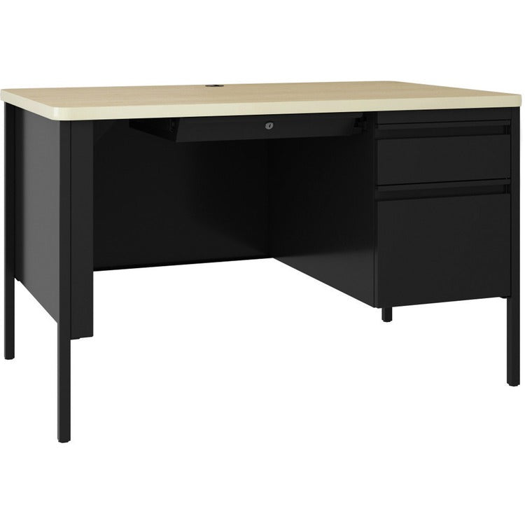 Lorell Fortress Single-pedestal Teacher's Desk, 48" x 29.5" x 30" , 0.8", Maple Surface, Black (LLR03156)