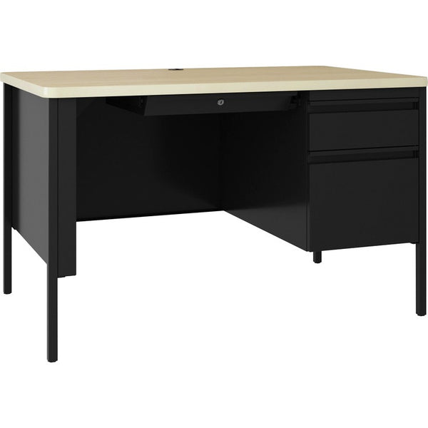 Lorell Fortress Series 48" Right Pedestal Desk, 48" x 29.5" x 30", Maple Surface, Black (LLR66907)