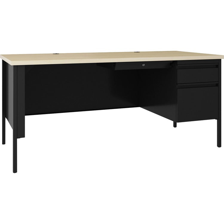 Lorell Fortress Series 66" Right Pedestal Desk, 66" x 29.5" x 30" , 0.8", Maple Surface, Black (LLR66906)