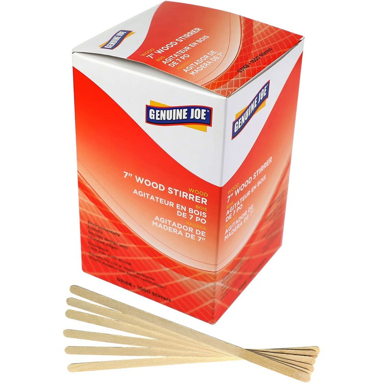 Genuine Joe Wooden Stirrers, 7" Length, Wood, 1000/Box, Woodgrain (GJO03168)