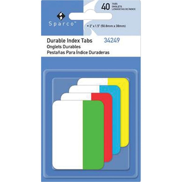 Sparco Durable Index Tabs, Write-on Tab(s), 0.10" Tab Height x 1" Tab Width, Assorted Tab(s), 40/Pack (SPR34249)