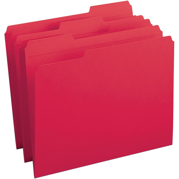 Business Source Reinforced Tab Colored File Folders, Red, 100/Box (BSN ...
