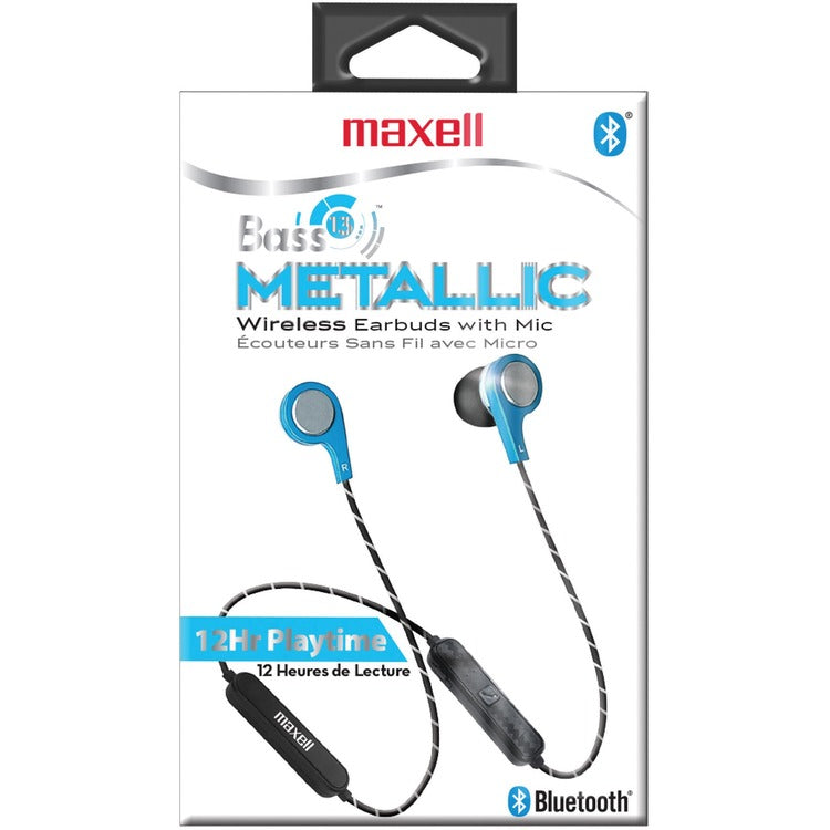 Maxell Earbuds, Wireless, 1"Wx3-1/2"Lx5-1/2"H, Blue (MAX199837) Each