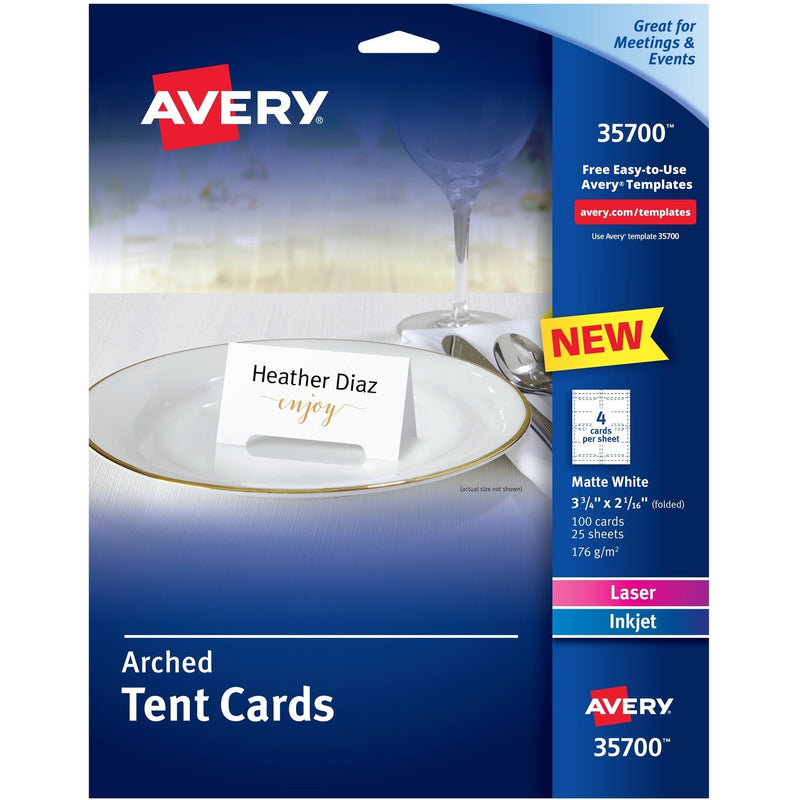 Avery&reg; Tent Cards, Arched, Laser/Inkjet, 2-1/16"x3-3/4" , 100/PK, WE (AVE35700)