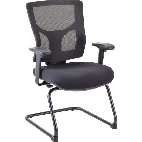 Lorell Conjure Sled Base Guest Chair, Fabric, Polyurethane Foam Seat, Mesh Back, Sled Base, Black, 25.5" x 26.4" Depth x 36.3" Height, 1 Each (LLR62009)