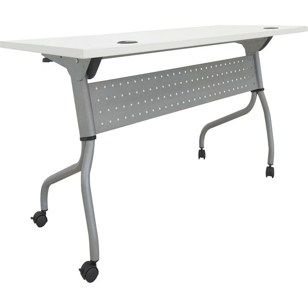 Lorell White Laminate Flip Top Training Table, White Top, Silver Base, 4 Legs, 29.50" x 23.60" Table Top Width, 48" Height, Assembly Required (LLR60745)