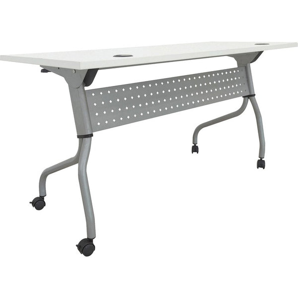Lorell White Laminate Flip Top Training Table, White Top, Silver Base, 4 Legs, 29.50" x 23.60" Table Top Width, 60" Height, Assembly Required (LLR60744)