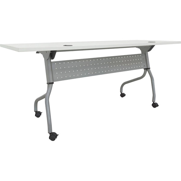 Lorell White Laminate Flip Top Training Table, White Top, Silver Base, 4 Legs, 29.50" x 23.60" Table Top Width, 72" Height, Assembly Required (LLR60743)
