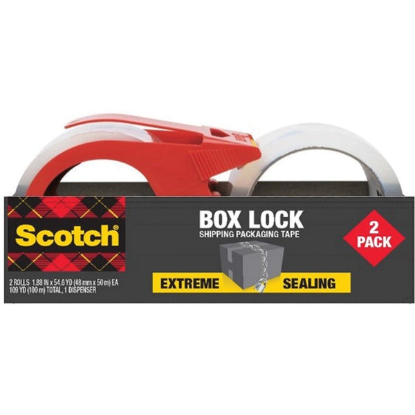Scotch Box Lock Dispenser Packaging Tape - 55 yd Length x 1.88" Width - Dispenser Included - 2 / Pack - Clear (MMM395021RD)