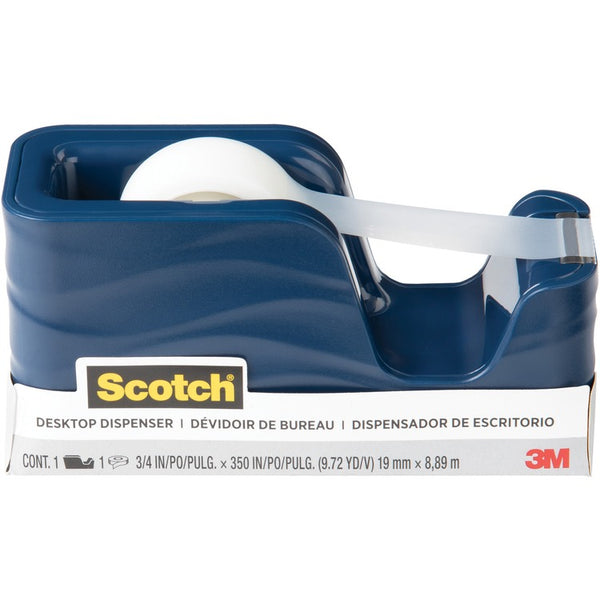 Scotch Wave Desktop Tape Dispenser,1" Core, Metallic Blue (MMMC20WAVEMI)