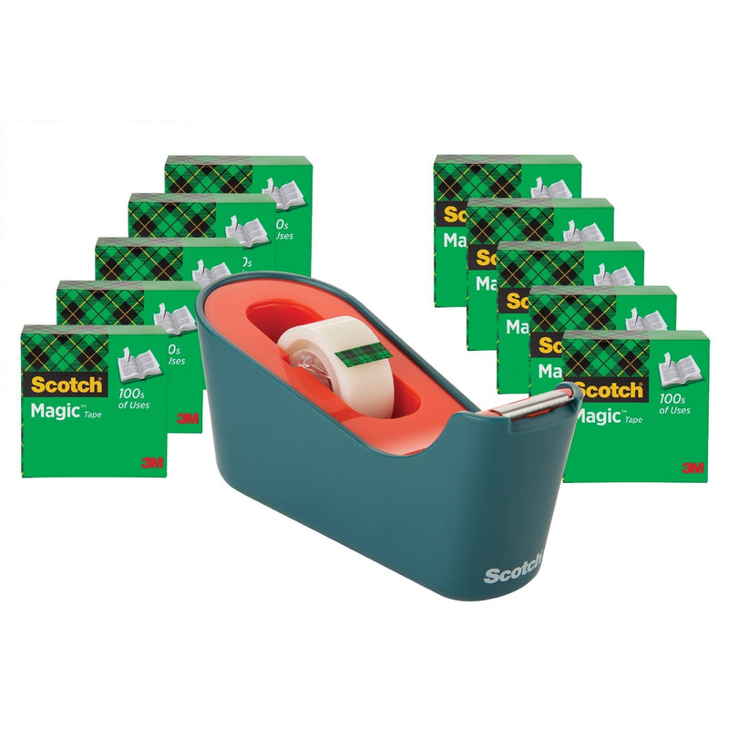 Scotch Tape w/Dispenser Value PK, 10 Tape Rolls, 3/4"x1000" , GN (MMM810K10C18SEA) Pack of 10