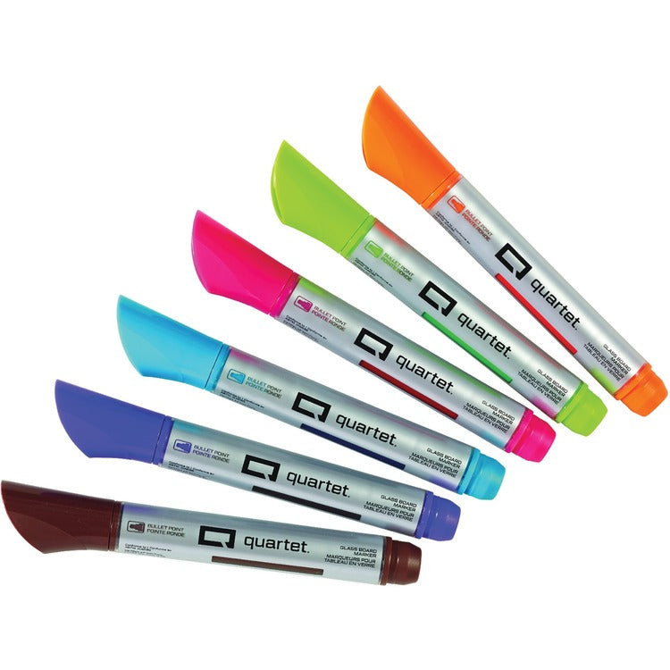 Quartet Premium Glass Board Dry Erase Marker, Medium Bullet Tip, Assorted Colors, 6/Pack (QRT79556) Pack of 6