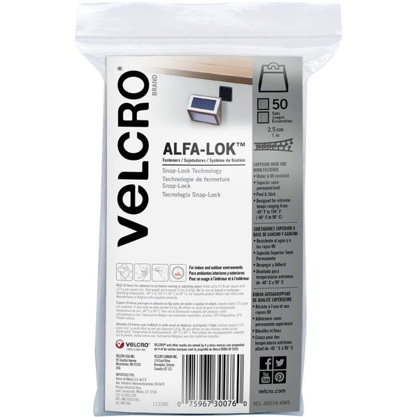 VELCRO&reg; Fastener, Alfa-Lok, 1"Wx1"Lx1/4"H, 50/PK, Black (VEK30076) Pack of 50