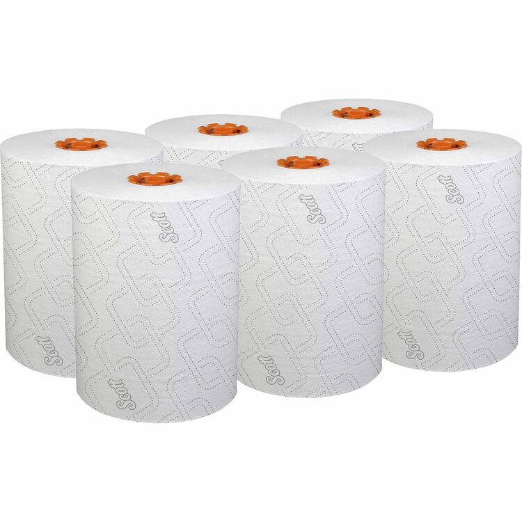 Scott Slimroll Towels, 1-Ply, 8" x 580 ft, White/Orange Core, 6 Roll/Carton (KCC47035) Case of 6