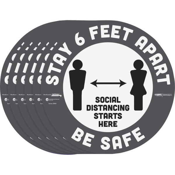 Tabbies BeSafe Carpet Decals, Stay 6 Feet Apart; Be Safe, 12" Dia, White/Gray, 6/Pack (TAB29201) Pack of 6