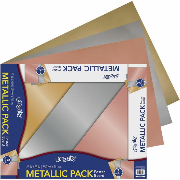 UCreate Metallic Poster Board - Craft Project, Art Project, Mounting, Poster, Sign, Display - 22"Width x 28"Length - 3 / Pack - Assorted Metallic (PACP5395) Each