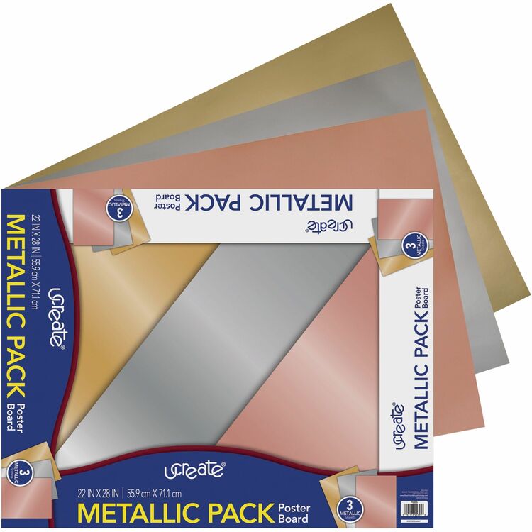 UCreate Metallic Poster Board - Craft Project, Art Project, Mounting, Poster, Sign, Display - 22"Width x 28"Length - 3 / Pack - Assorted Metallic (PACP5395) Each