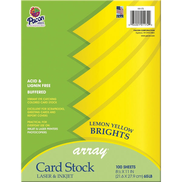 Pacon Inkjet, Laser Printable Multipurpose Card Stock, Lemon Yellow, Letter, 8 1/2" x 11", 65 lb Basis Weight, 100/Pack (PACP101172) Pack of 100