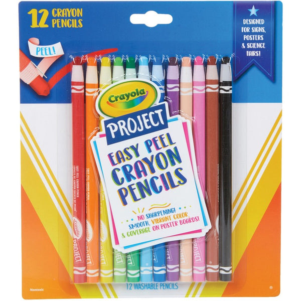 Crayola Project Easy Peel Crayon Pencils Set, 9" Length, Assorted, 12/Pack (CYO684604)