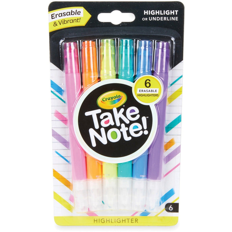 Crayola Take Note Erasable Highlighters, Chisel Marker Point Style, Assorted, 6/Pack (CYO586504) 1 Pack