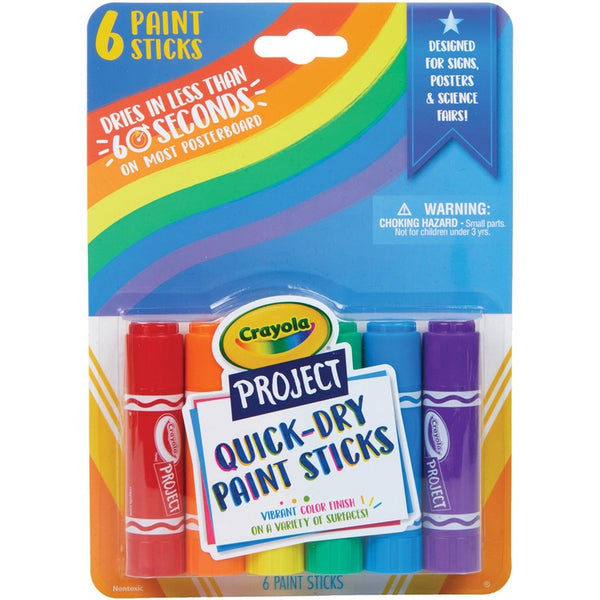 Crayola Project Quick-Dry Paint Sticks, 6/Pack, Assorted (CYO541070)