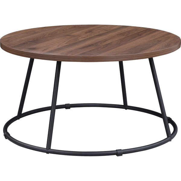 Lorell Round Coffee Table, Walnut Round Top, Powder Coated Four Leg Base, 4 Legs, 1" Table Top Thickness x 31.50" Table Top Diameter, 16.75" Height (LLR16259)