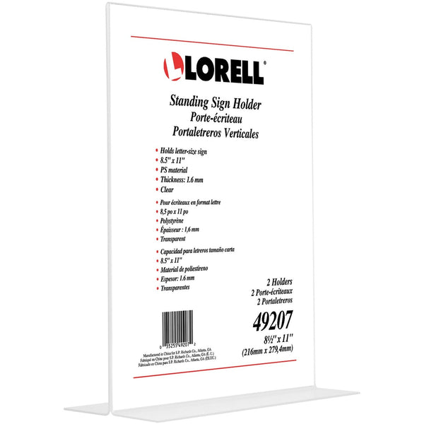 Lorell T-base Standing Sign Holder, Support 8.50" x 11" Media, Acrylic, 1 Pack, Clear (LLR49207)