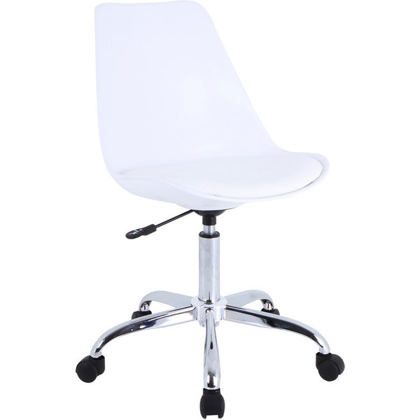 Lorell Plastic Shell Task Chair, Plastic, Polyurethane Seat, Chrome Frame, 5-star Base, White (LLR68565)